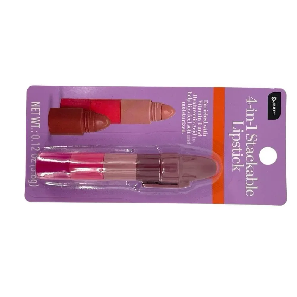 B Pure 4 In 1 Stackable Lipstick Vitamin E Hyaluronic Acid Moisturizing NWT